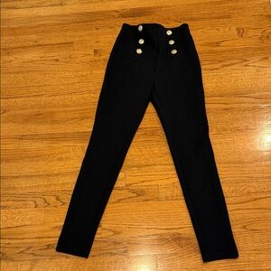 Zara Black High Rise Skinny Pants with Gold Buttons